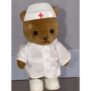 Vintage 80’s Flocked Bear - Boy Nurse Fuzzy Bear